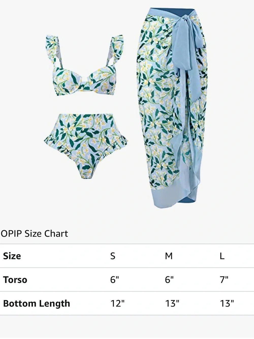 NWT Floral High-Waist Bikini Set with Matching Sarong L cover up